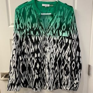 2/$25 Calvin Klein Button Up Shirt Green, Black and White Long Sleeve Size M